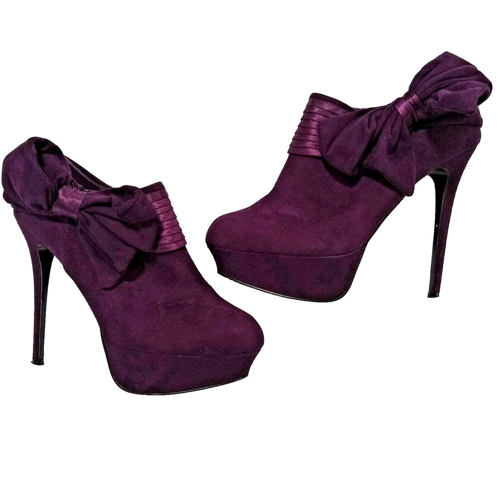 Bakers Platform Heel Ankle Boot Women 10 M Purple Bow Jisel Style 3041 5.5" Heel